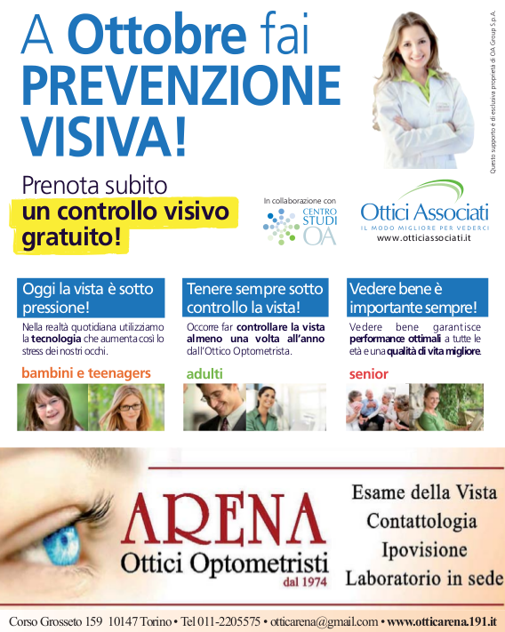 Prenota ad ottobre un controllo gratuito della
vista! Prevenire è importante! Vederci bene anche!